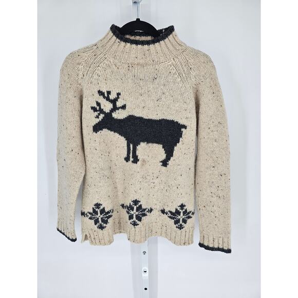 Eddie Bauer Women's Cream Black Animal Printed Woolen Crew Neck Sweater Size XS - Picture 1 of 4